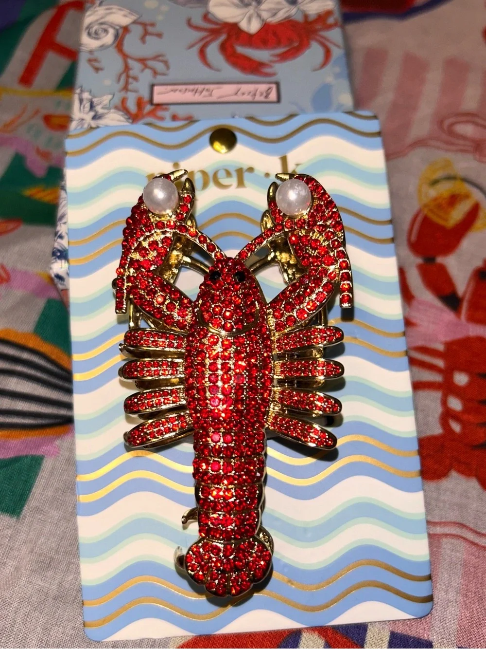 NWT Piper K Red Crystal hair Lobster with Pearl claw clip
